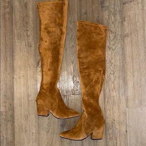 GOODNIGHT MACAROON Tan Suede Over The Knee Boots